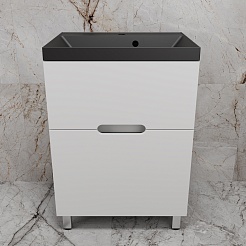 Style Line Тумба с кварцевой раковиной антрацит Матис 70 белая матовая – фотография-2